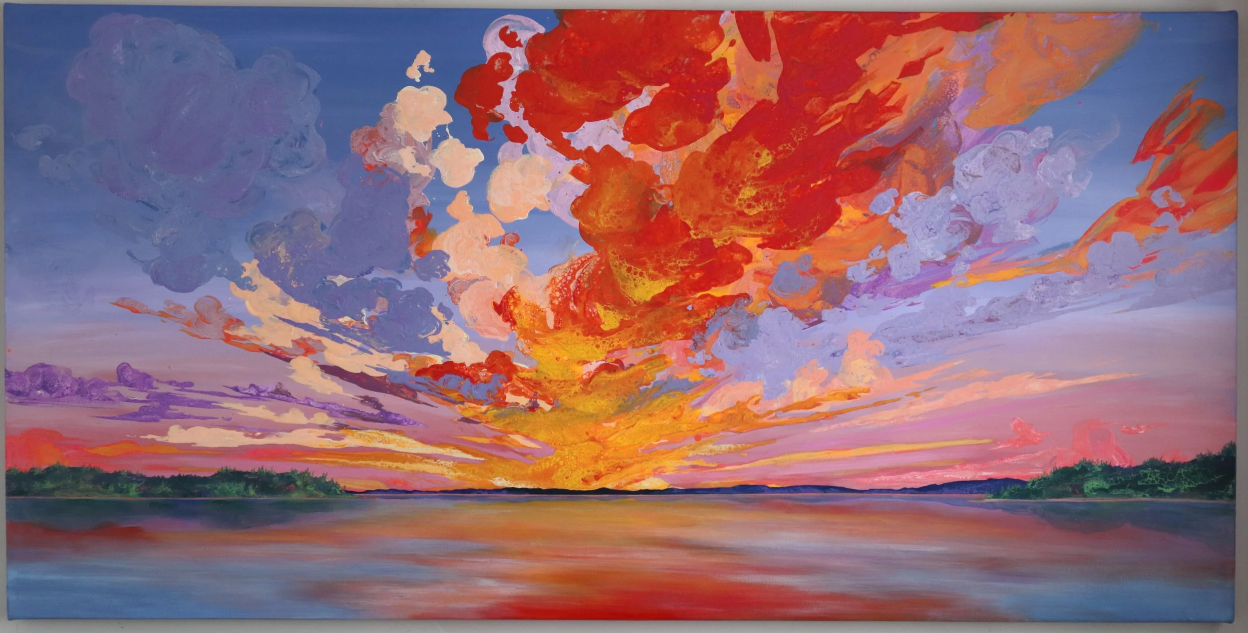 Fire on the Horizon. 36 x 72 inches. — Leah's Acrylic Pours